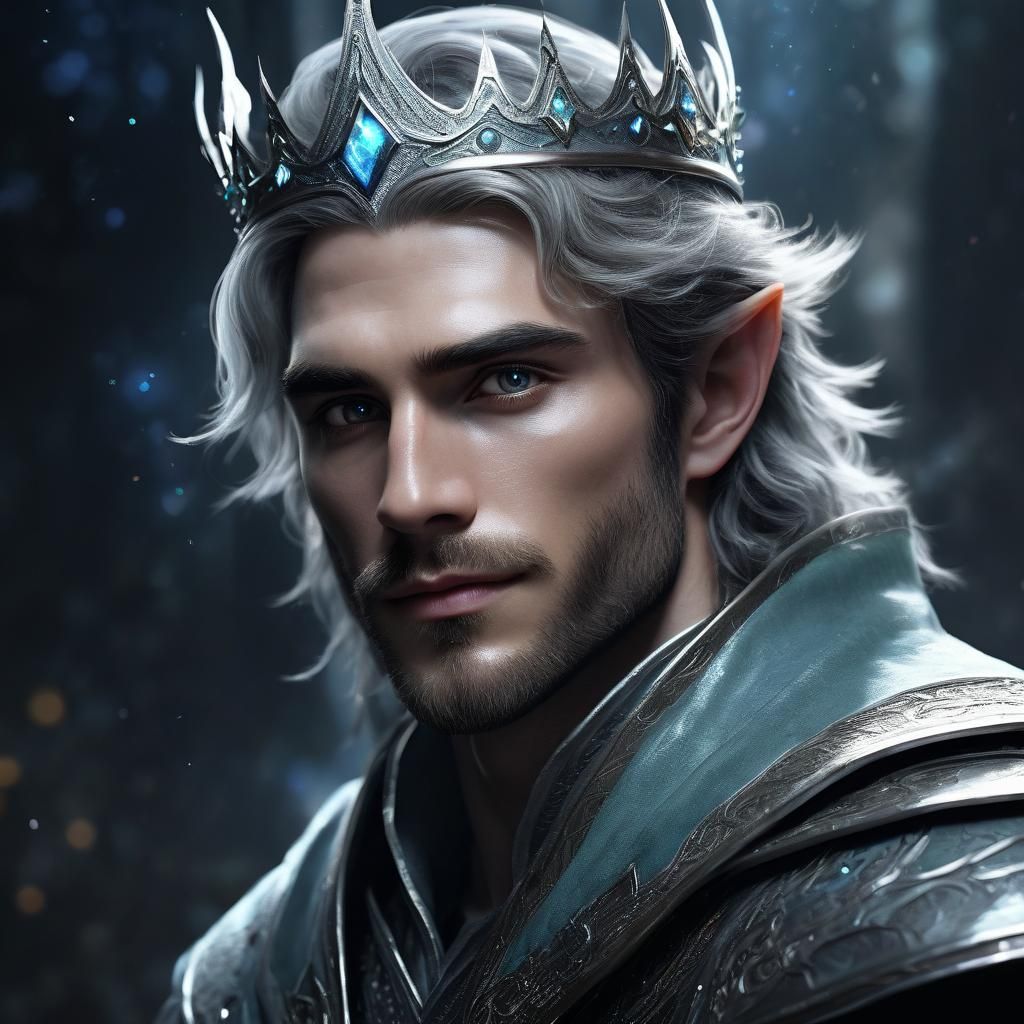 Elf Prince Portrait with Starlight Crown, Fantasy Art