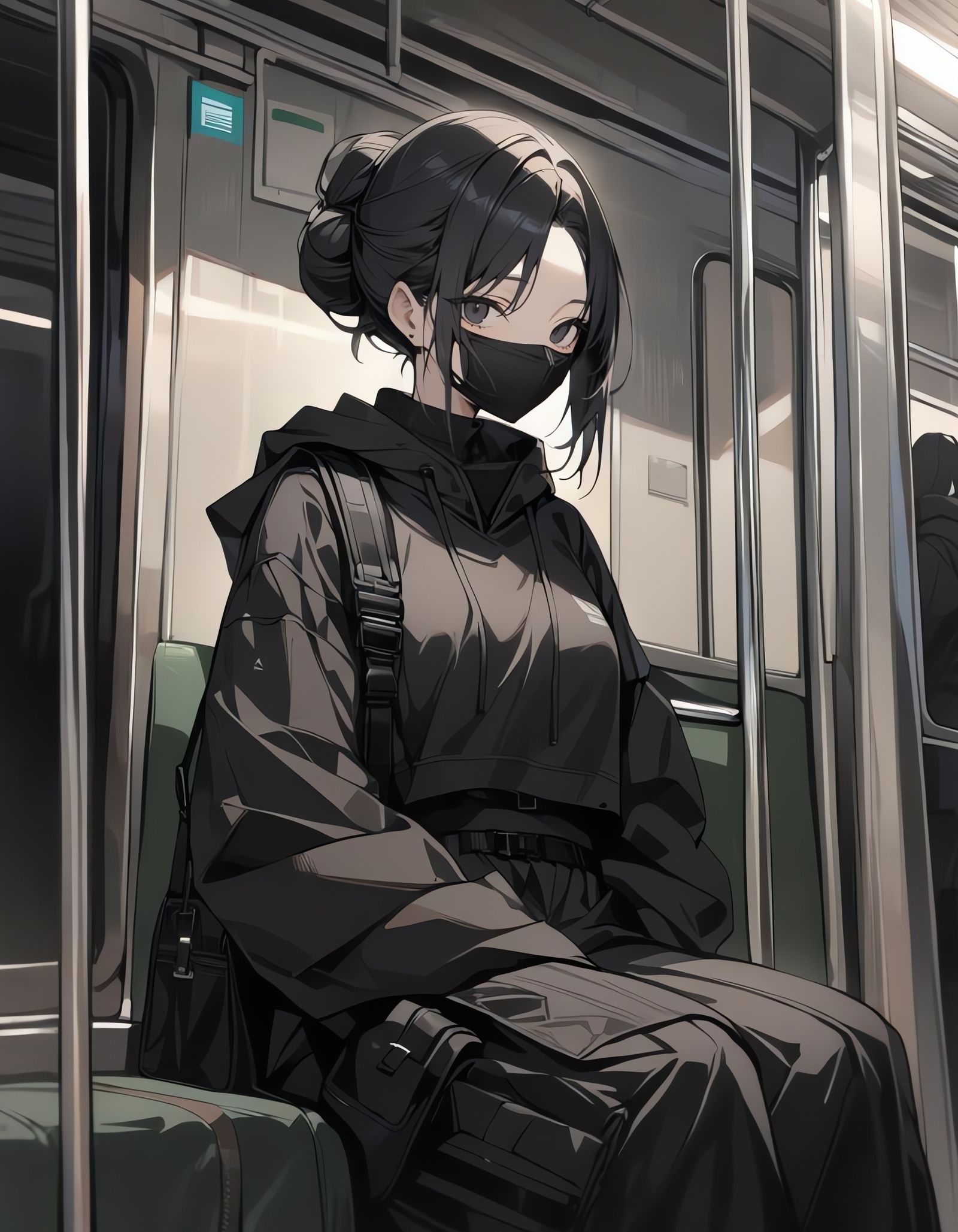 Girl in Techwear on Subway Train