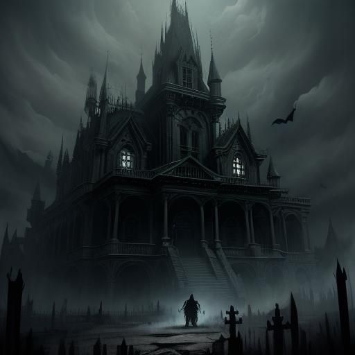 Haunted House Scene with Demons and Vampires