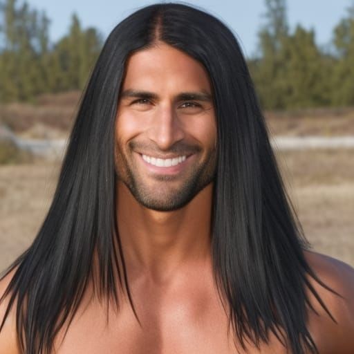 Handsome Muscular Man with Long Black Hair