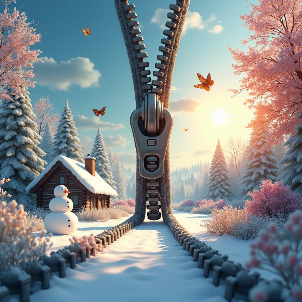 Winter Meets Summer: Hyperrealistic Zipper Art