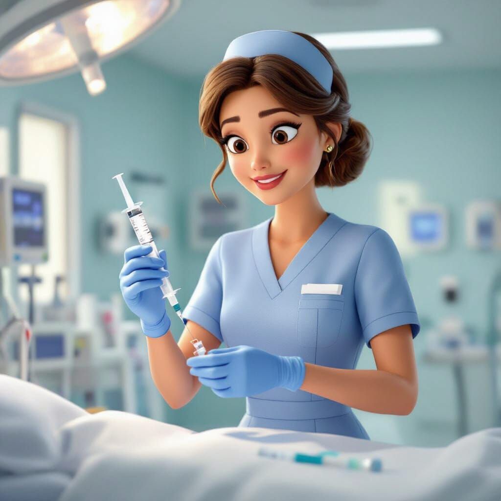 Animated 3D Pixar Style Nurse Giving Aid