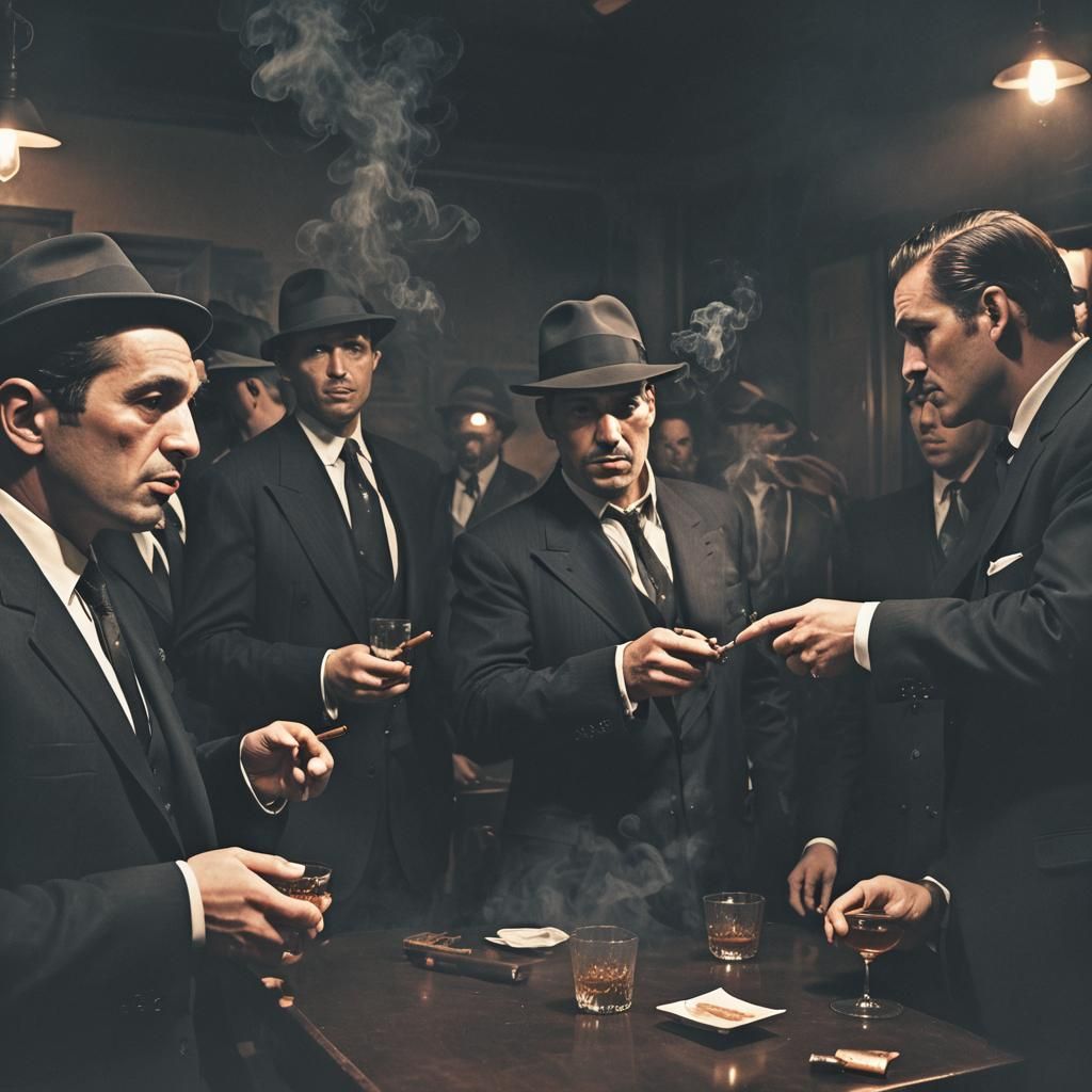 Film Noir Gangsters in Smoky Room