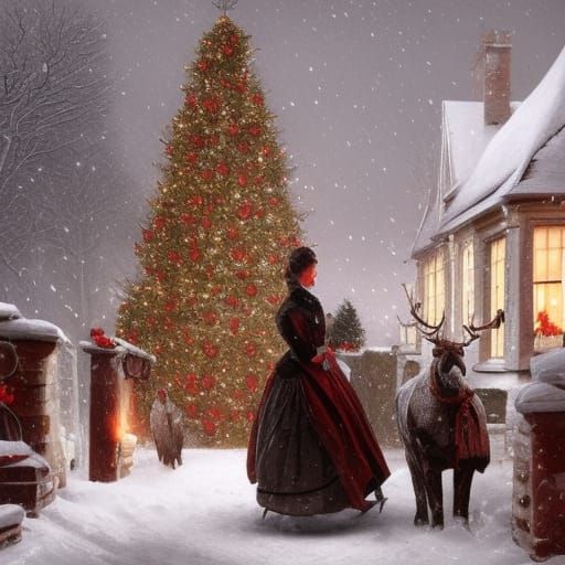 Victorian Christmas Lunch Scene with Fireplace