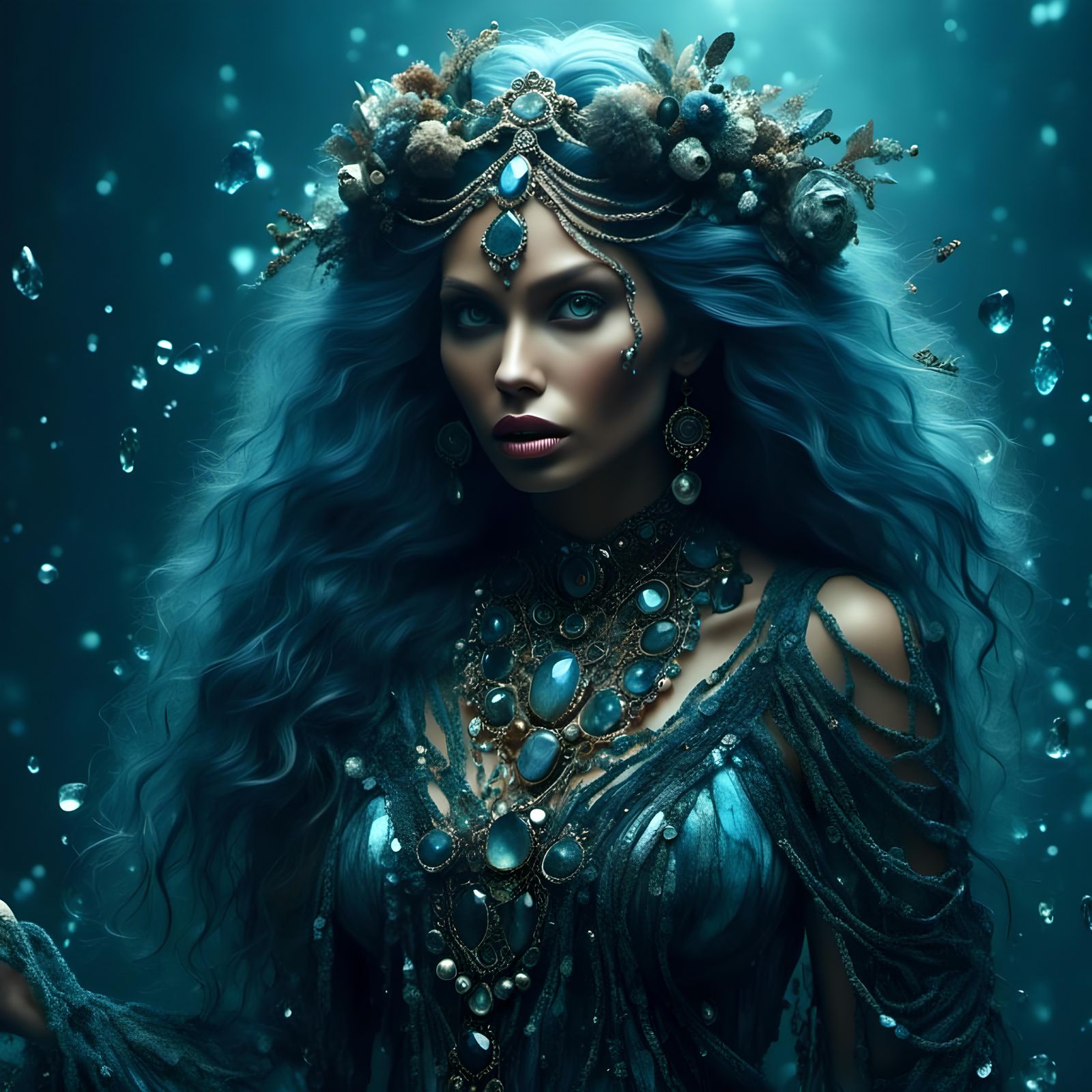 Labradorite Macrame Wallpaper with Vampire Woman in Photorea...