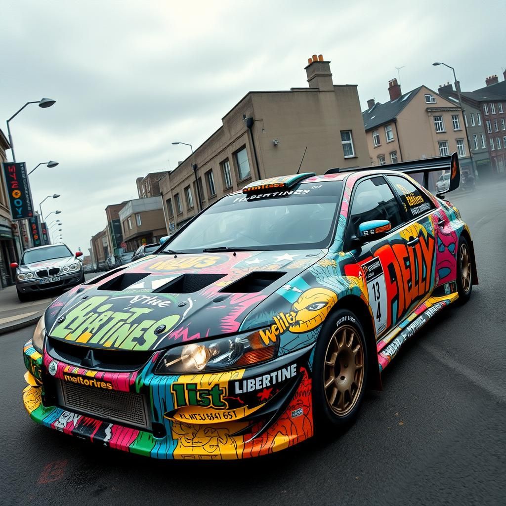 Rally car wrapped in "the libertines" artwork