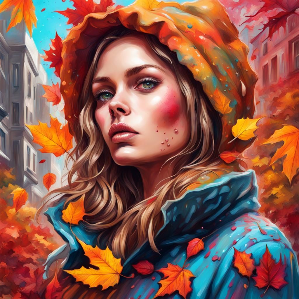 Cozy Autumn Woman in Victorian Graffiti Art