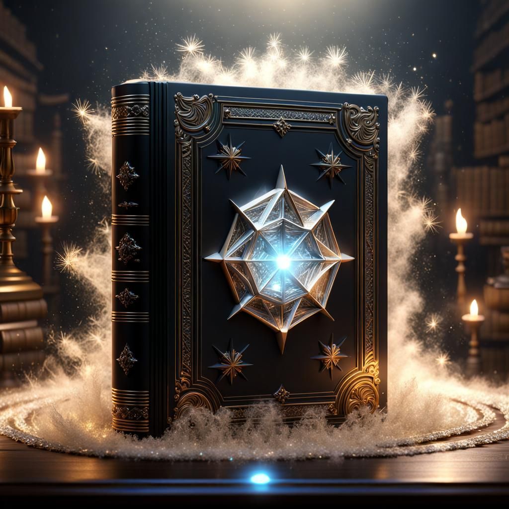 Floating Magic Book with Crystal in 3D Render