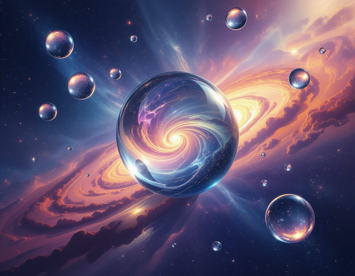 Radiant Glass Sphere in Surreal Cosmic Dreamscape