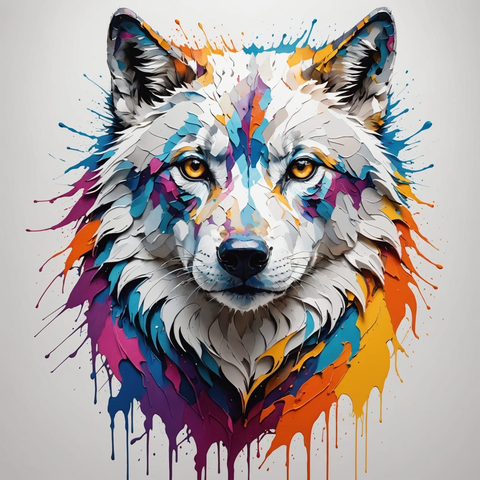 Lady in Wolf Skin Silhouette: Subtle White Paint Strokes