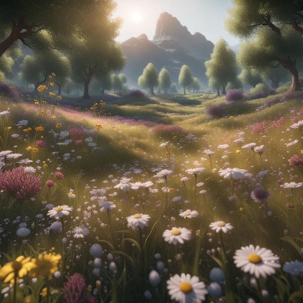 Flower Meadow in 3D Game Cinematic Style