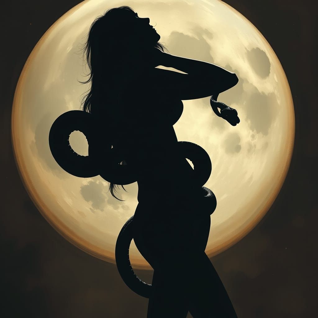 Ethereal Moonlit Beauty with Serpent