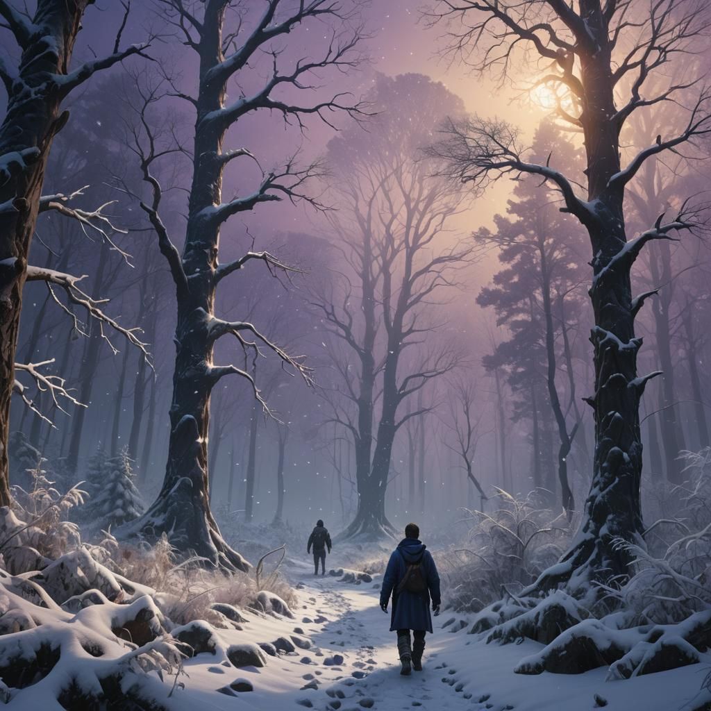 Mystical Forest Emerges from Blizzard: Fantasy Concept Art