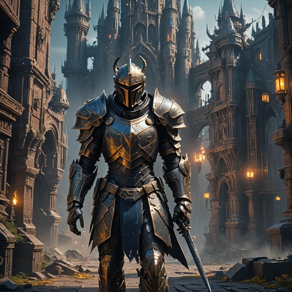 Cyber Knight in Detailed Matte Painting