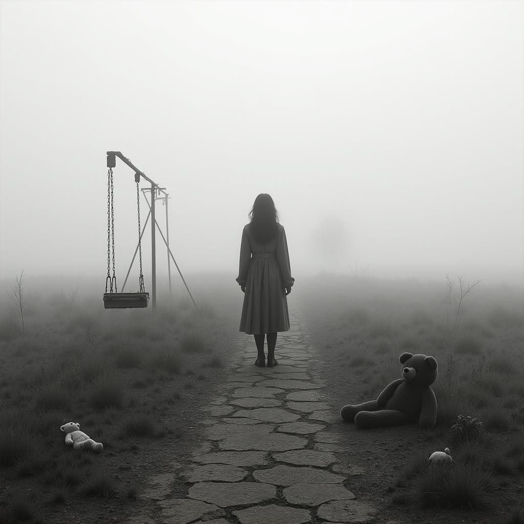 Melancholic Woman in Desolate Field, Matte Painting