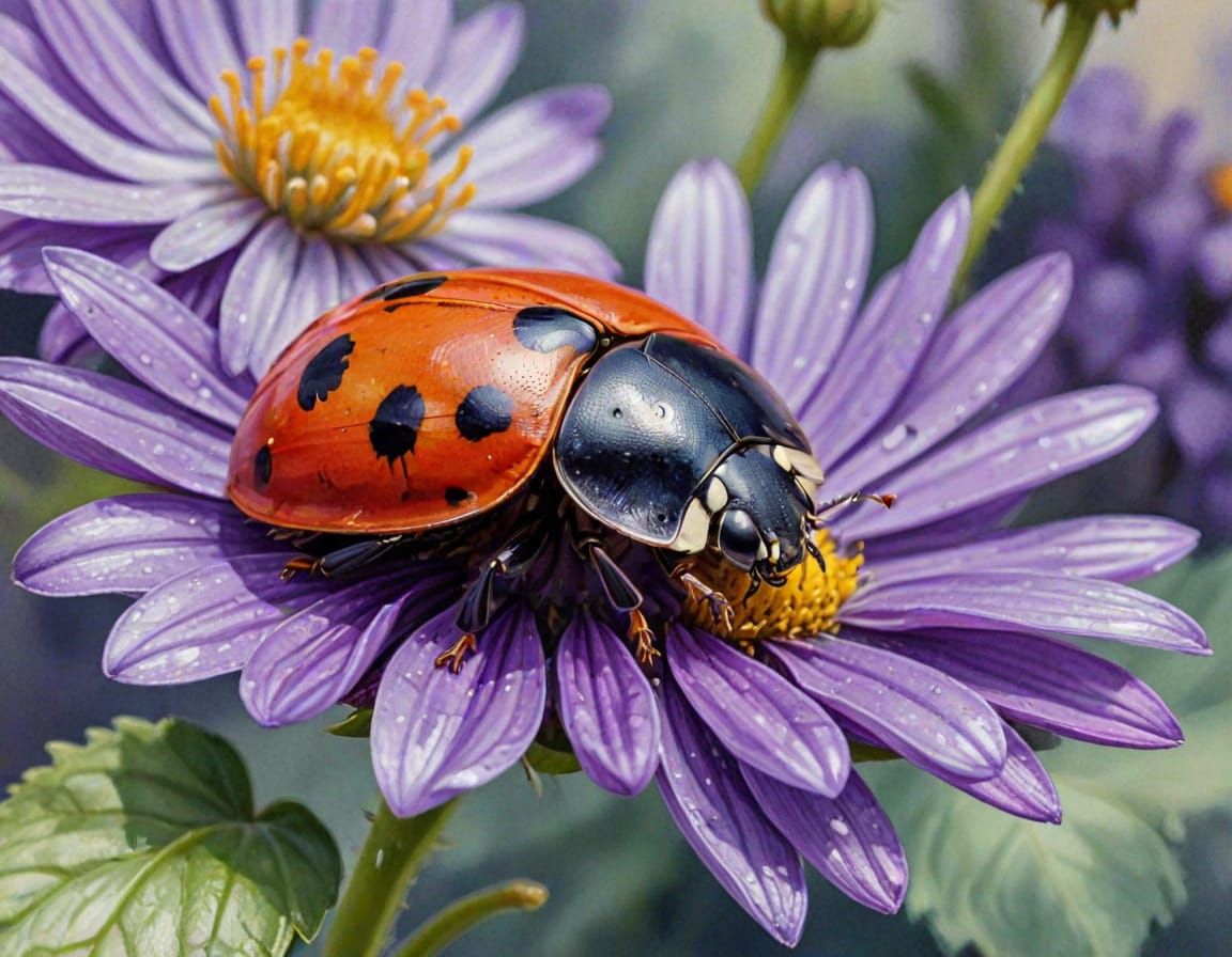 🥇ladybug on a purple flower