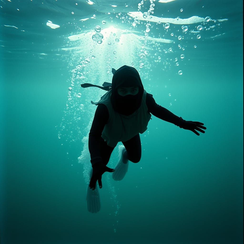 Ninja Pufferfish Emerges from the Depths in Cinematic Style