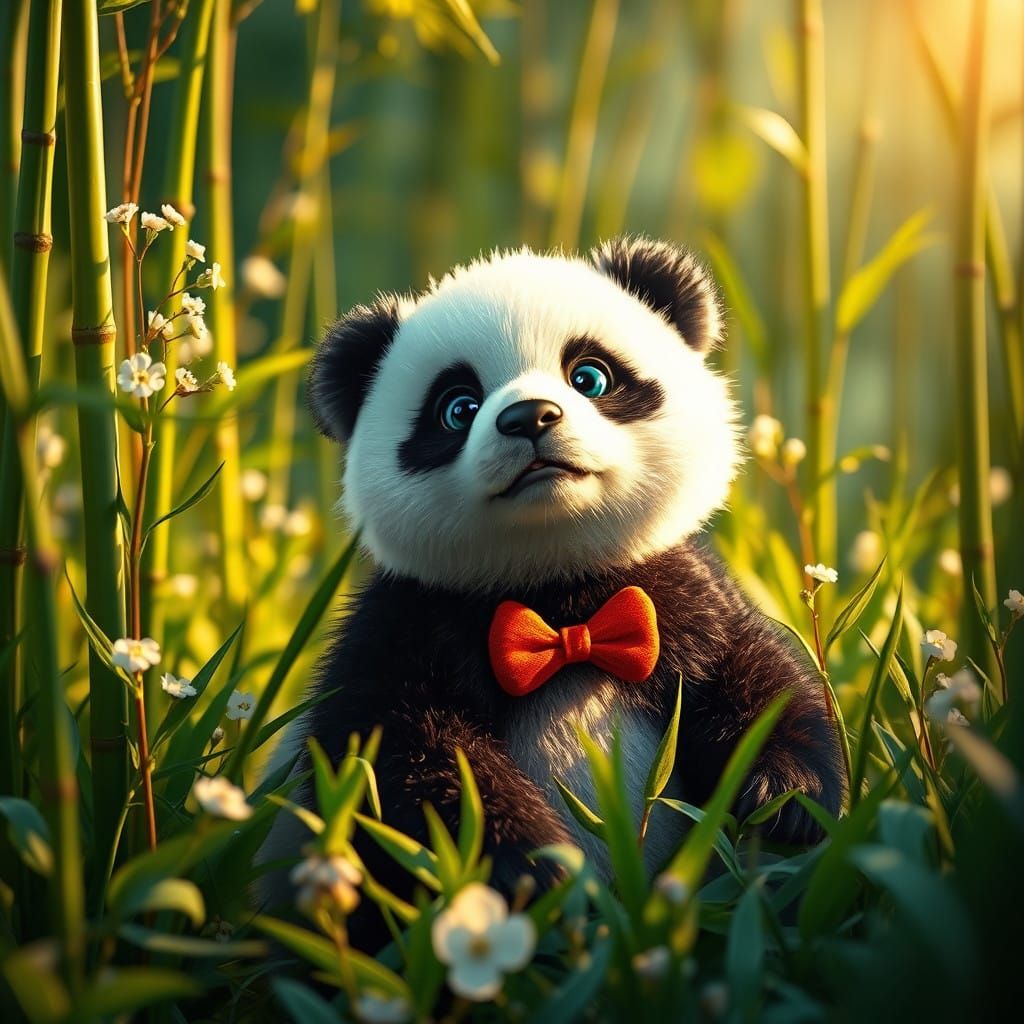 Luminous Panda in Enchanted Bamboo Forest