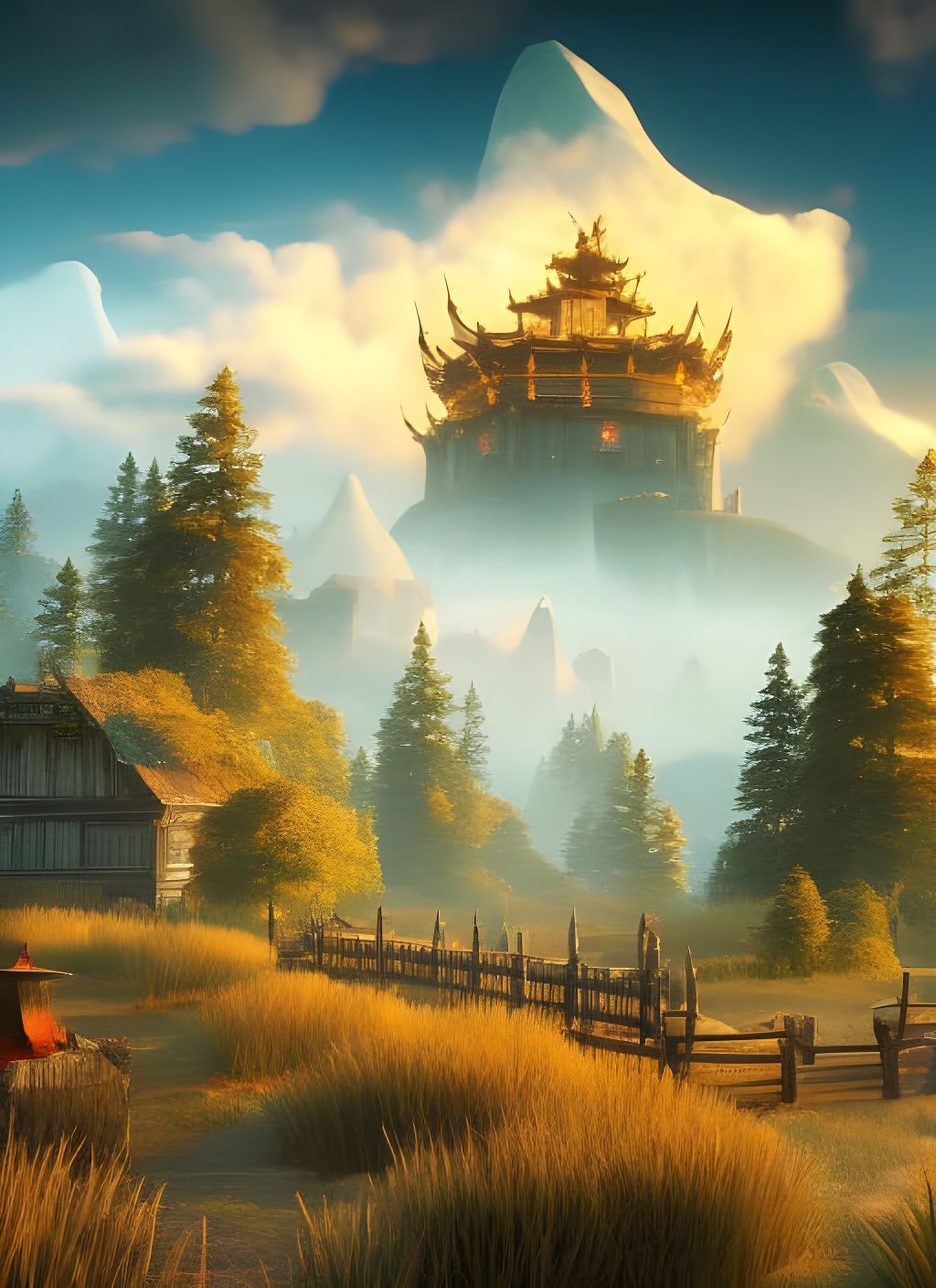 Cyberpunk Airship Over Post-Apocalyptic Japan