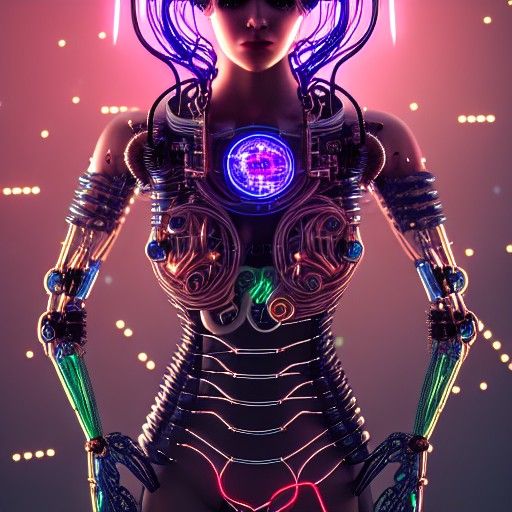 Cyberpunk Cyborg Sorceress in Neon Forest