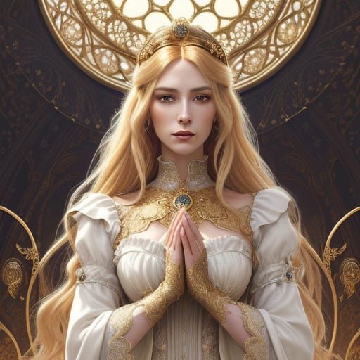 Noblewoman With Golden Halo in Victorian Gothic Style