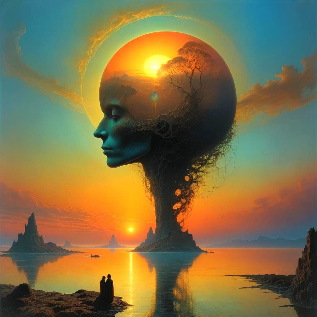 Beksiński-Inspired Fractal Elegance with Bioluminescent Suns...