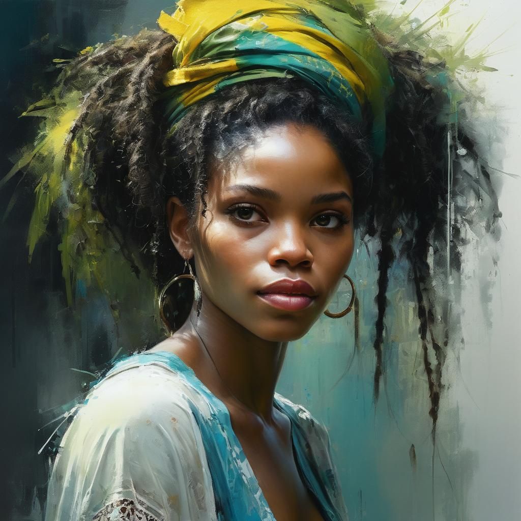 Beautiful Jamaican Woman Portrait in Pastel Art
