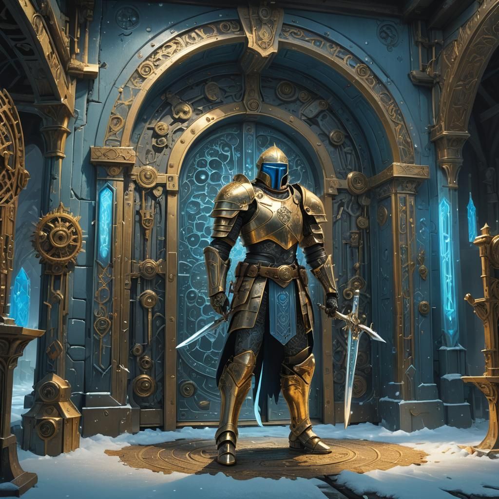 Armored Knights Guarding Runic Vault as Digital Art