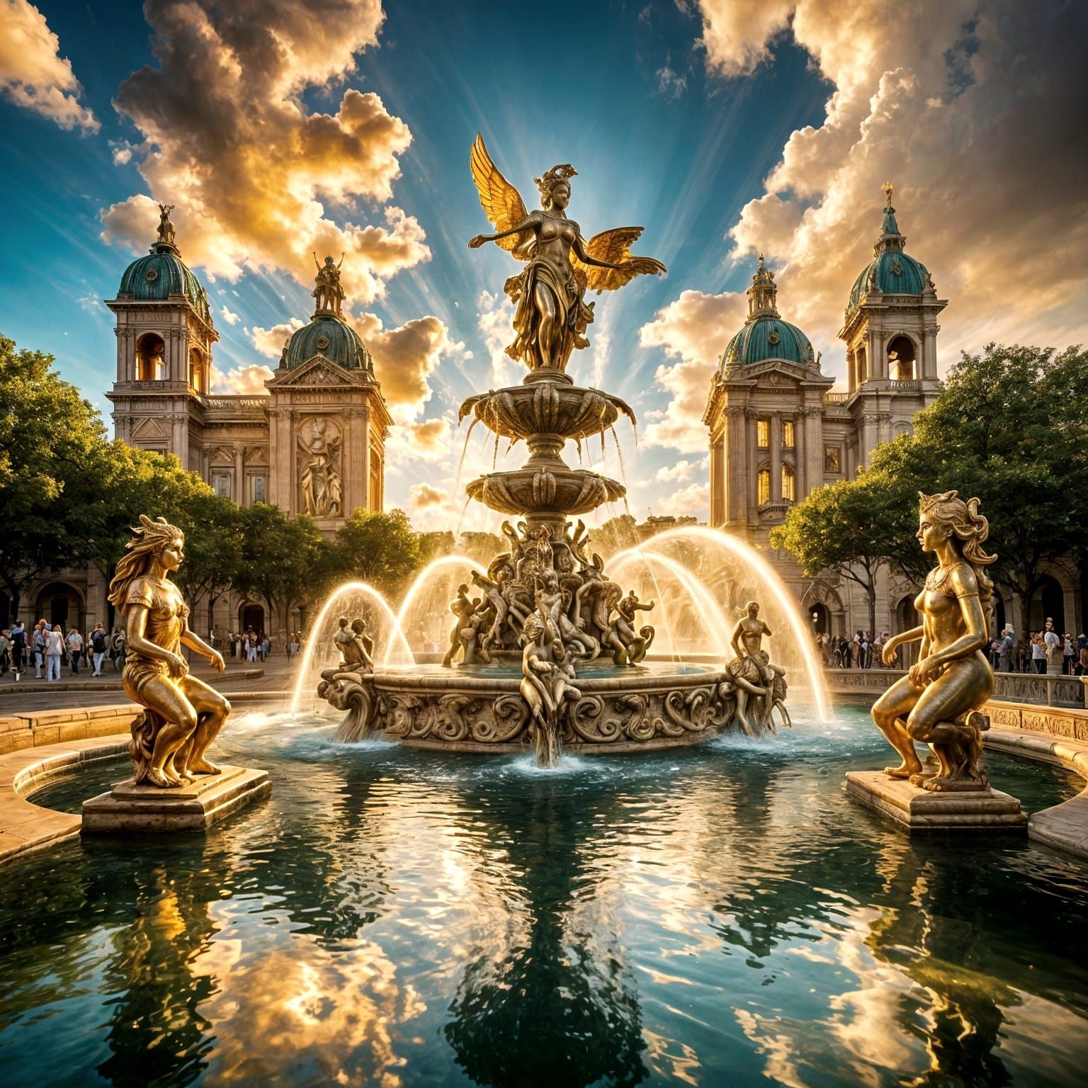Monumental Baroque Fountain with Surreal Sculptures