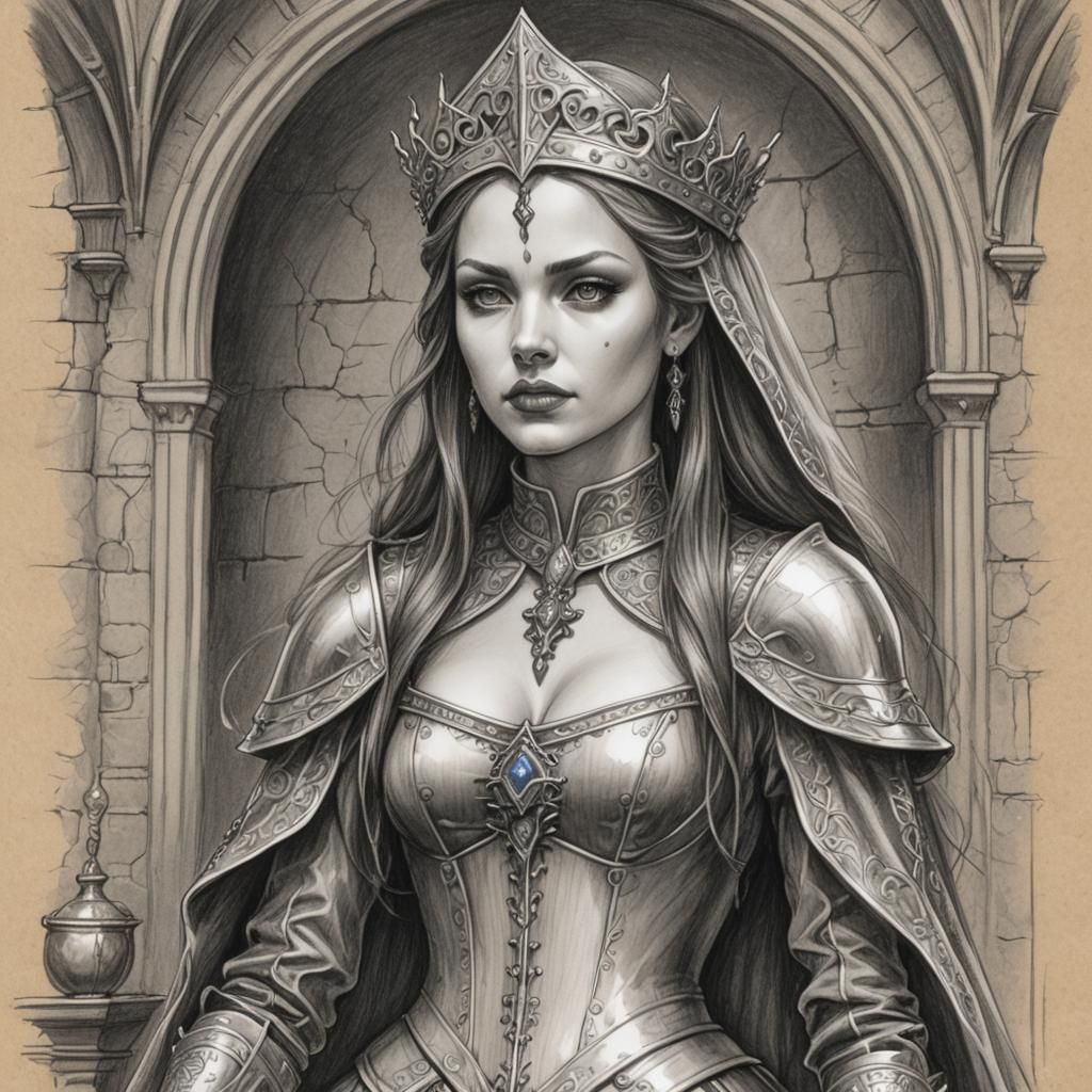 Pencil Sketch of Medieval Fantasy Mistress