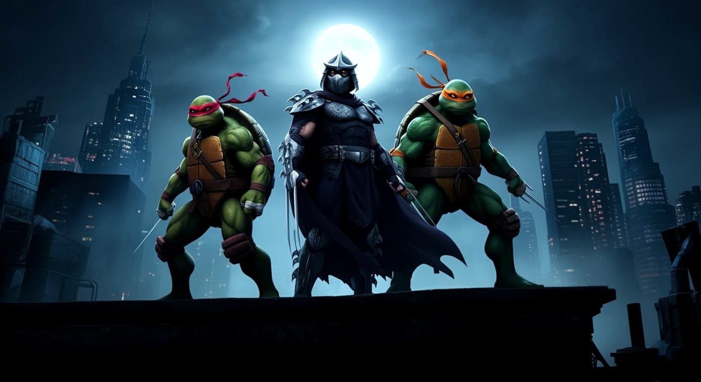 TMNT vs Shredder Rooftop Battle Comic Art