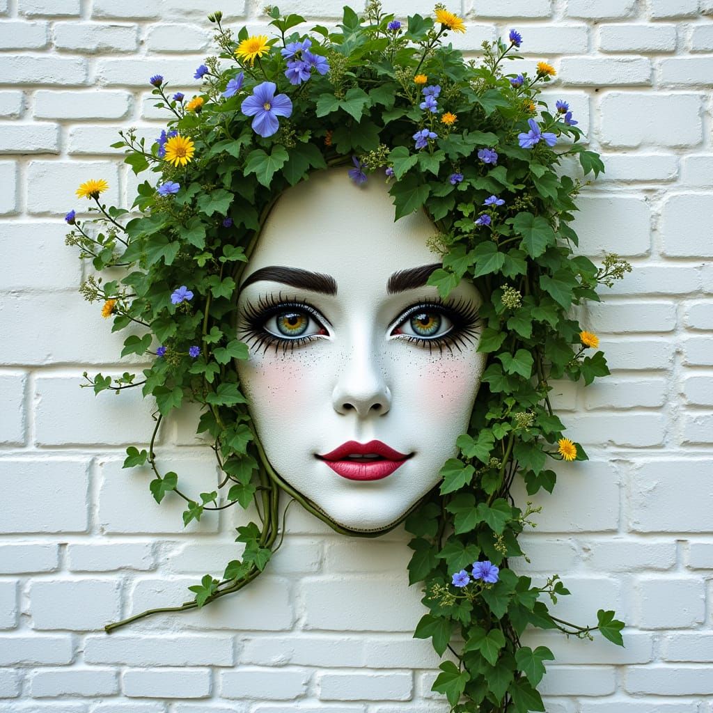 Floral Portrait of a Woman in Vines and Wildflowers