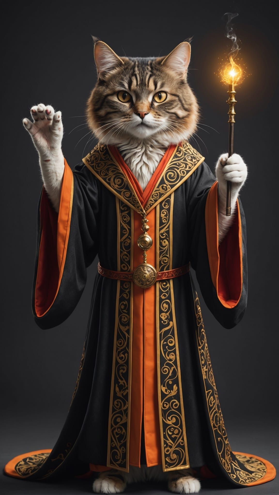 Magician Cat Waving Wand in Alchemy Style