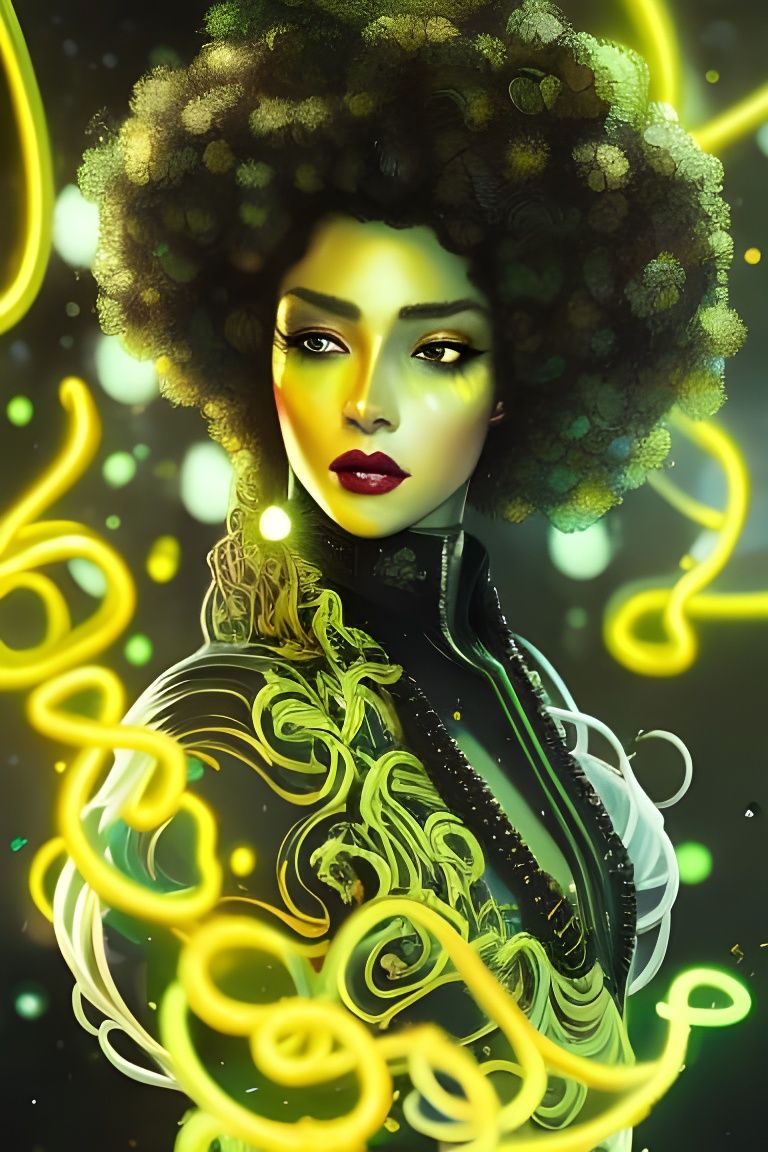 Neon Queen with Crystals: Hyperdetailed Art Nouveau Portrait