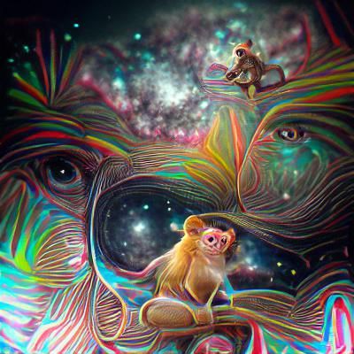 Psychedelic Monkey Gazing at Universe, Cosmic Art