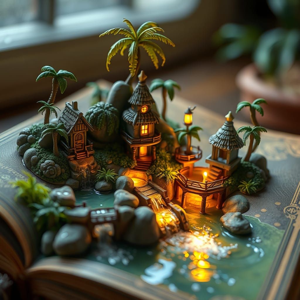 Tropical Paradise Pop-Up Book in Watercolor Style
