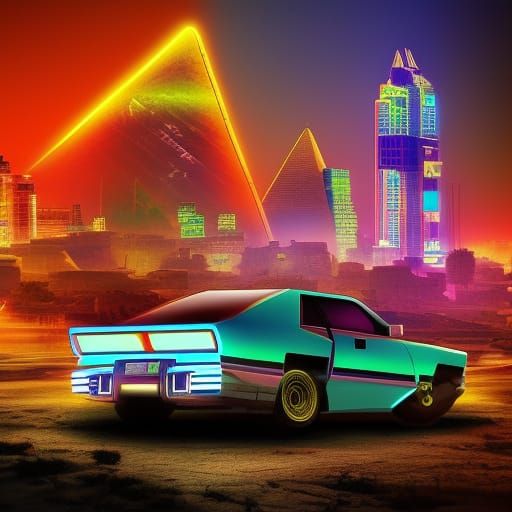 Ancient Egypt Pyramids with Cyberpunk Neon
