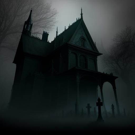 Spooky Haunted House Concept Art with Ghosts