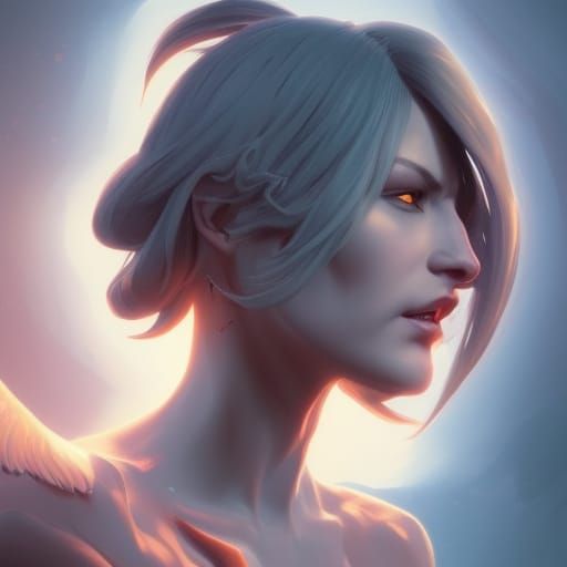 Detailed Demon Angel Portrait in Art Nouveau Style