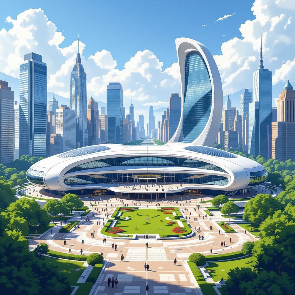 Futuristic United Nations Headquarters in Realistic Style