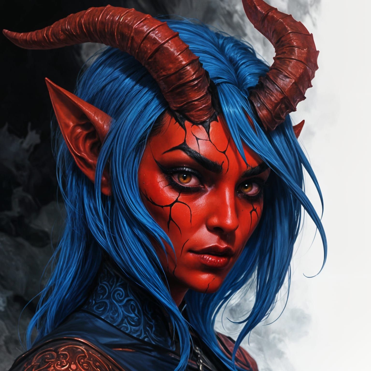 Sinister Tiefling Portrait with Void Eyes