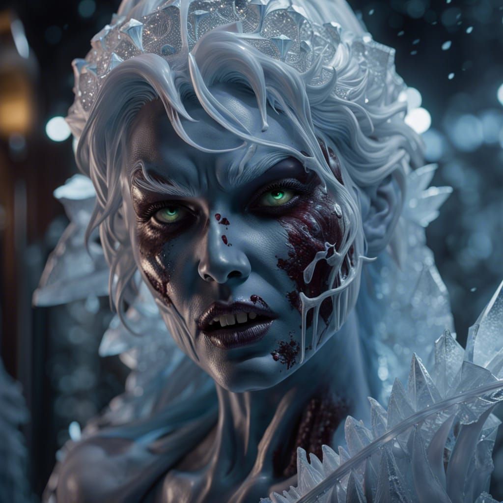 Intricate Ice Sculpture: Alluring Zombie Woman in 3D