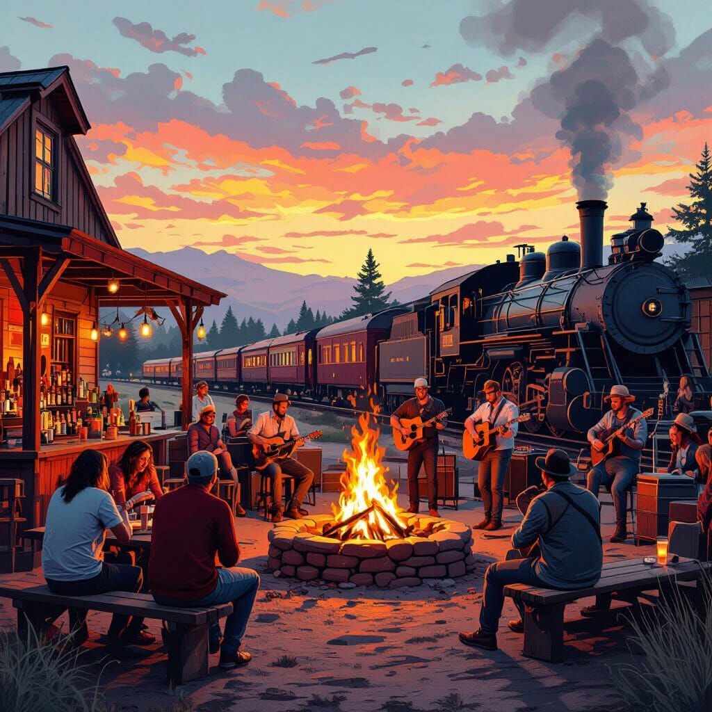 Vibrant Outdoor Bar Scene with Live Music