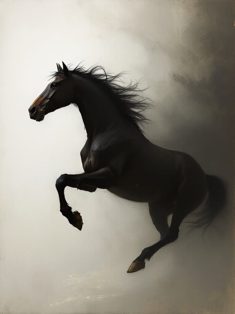 Horse Galloping Through Ethereal Symbolist Landscape