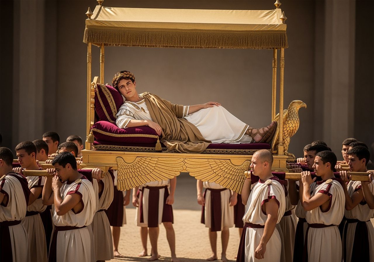 Roman Emperor Lounging on Eagle Litter, Classical Photograph...