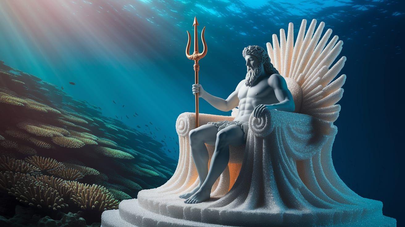 Poseidon on Water Throne, Greek God of the Sea