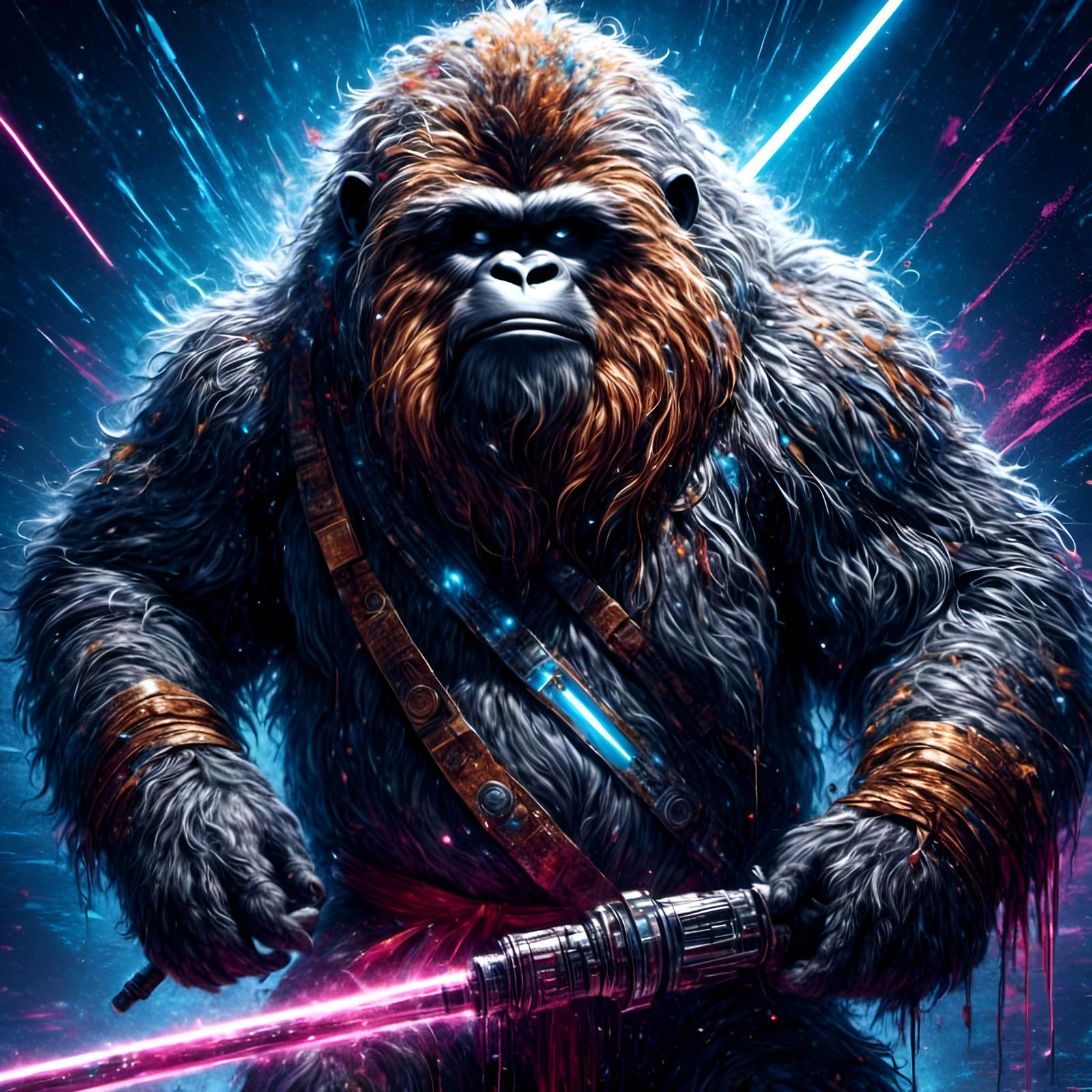 Yeti Lightsaber Portrait in Graffiti Style