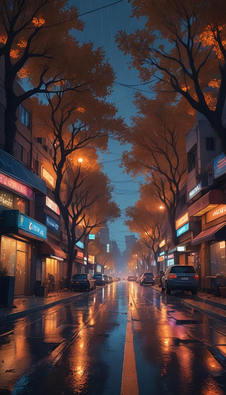 Rainy Autumn Night in Desert City: Digital Matte Painting