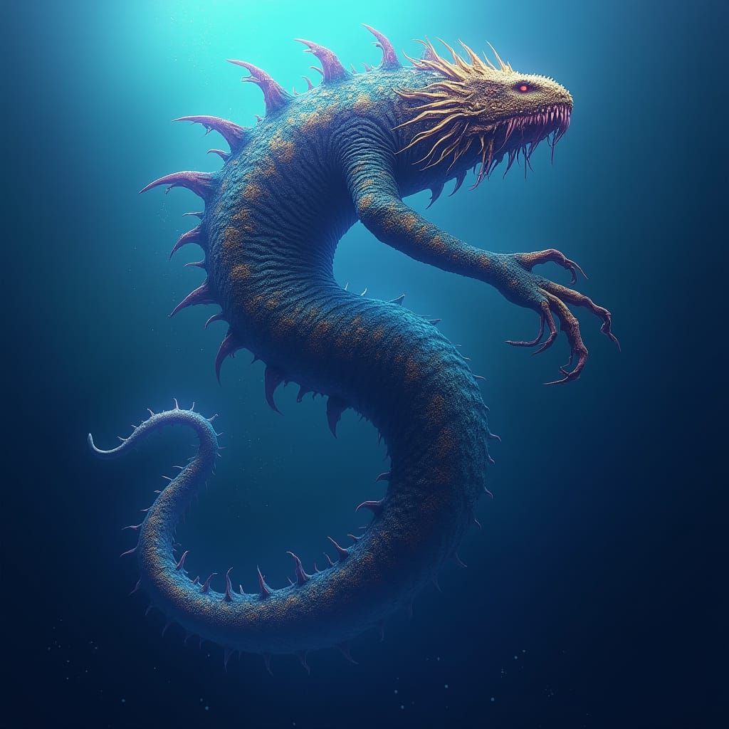 Bioluminescent Sea Serpent Rises from the Deep