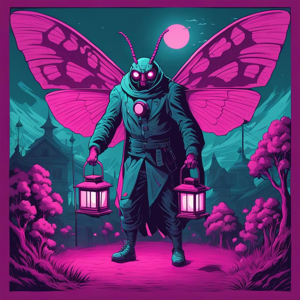 Mothman Illustration in Isometric Comic Style